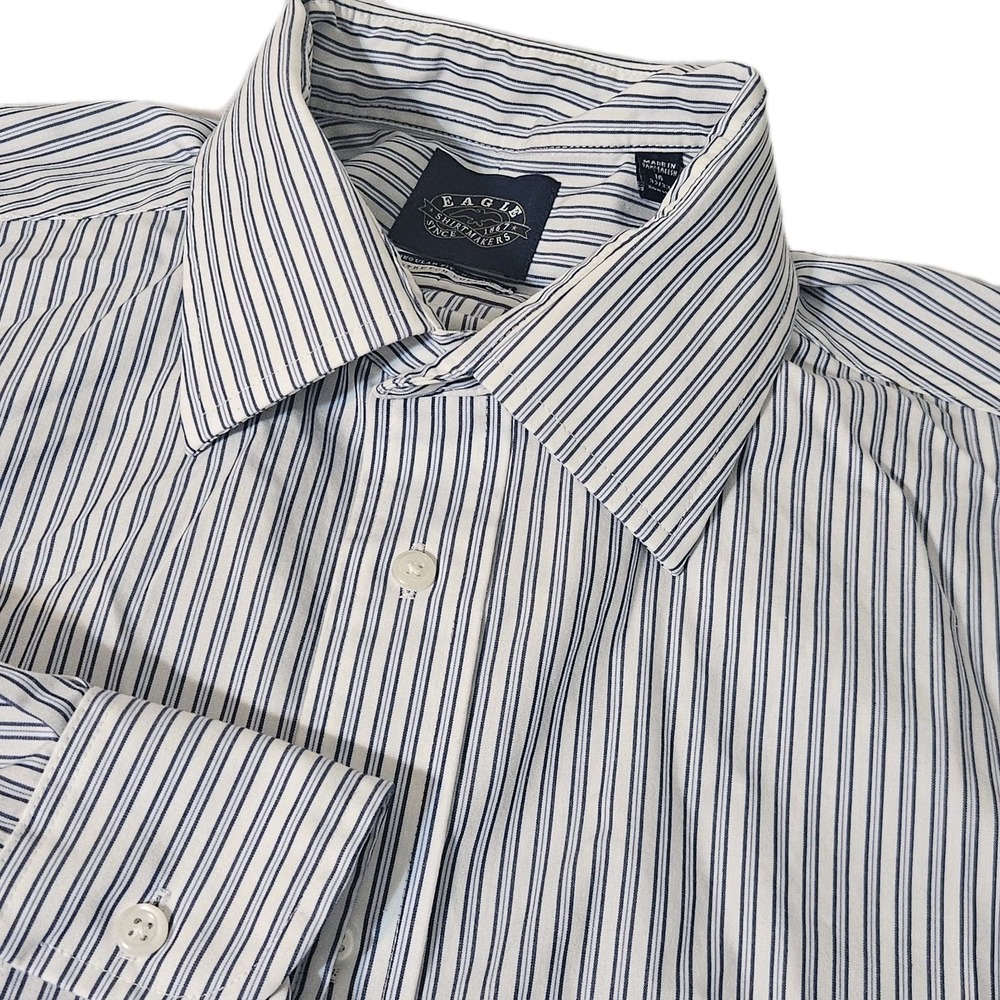 EAGLE SHIRTMAKER Blue Striped DRESS BUTTON L SHIRT-16 32/33 NON IRON Stretch EUC